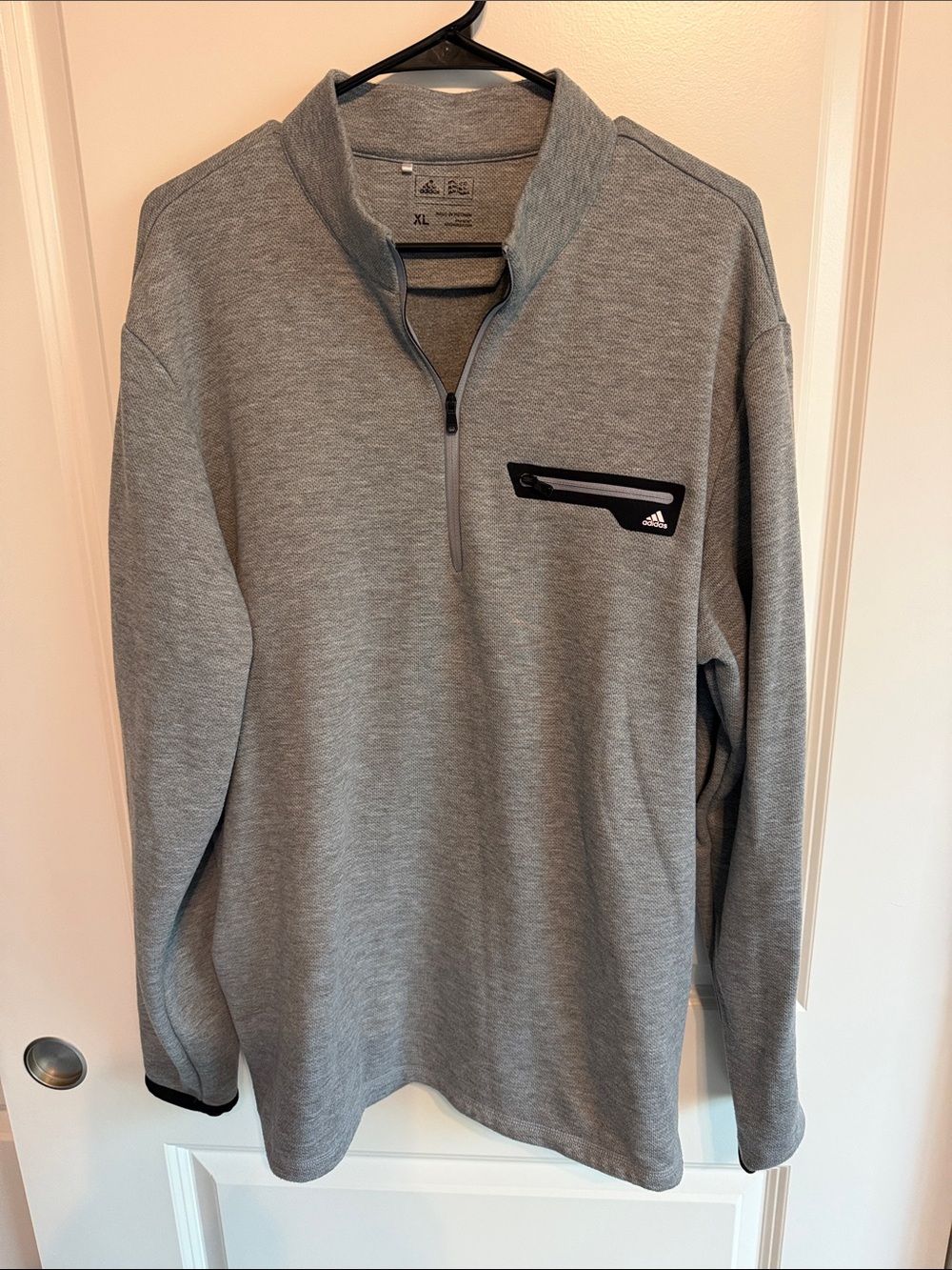 adidas Men’s Heather Gray Half-Zip Pullover with Chest Zip Pocket